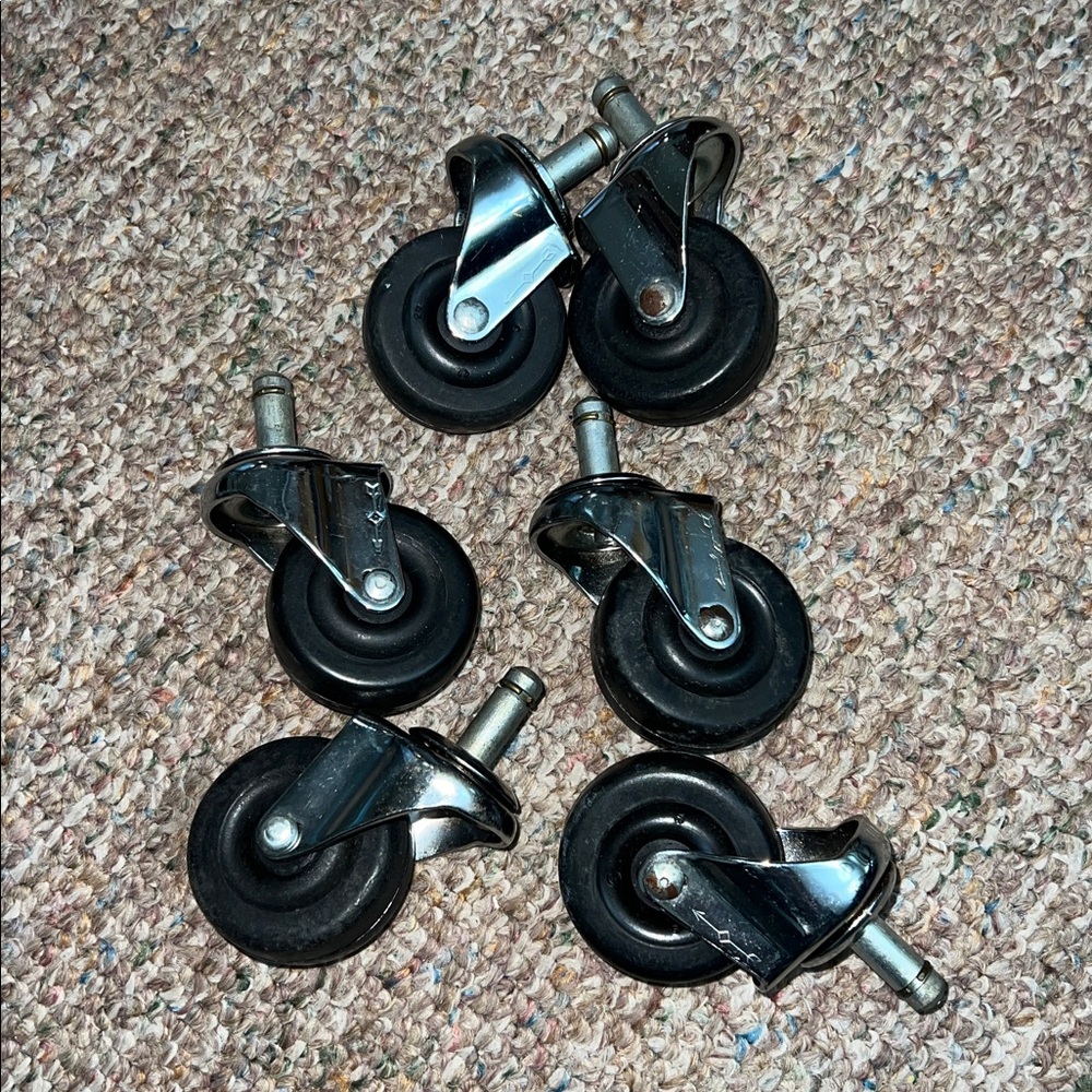 Caster Wheel Swivel Stem Peg Snap Ring Poly Black Set of 6